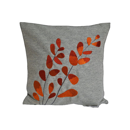 Sander Filz Kissenhülle Myrte Eukalyptus Blattstickerei Grau Orange 40 X 40  cm