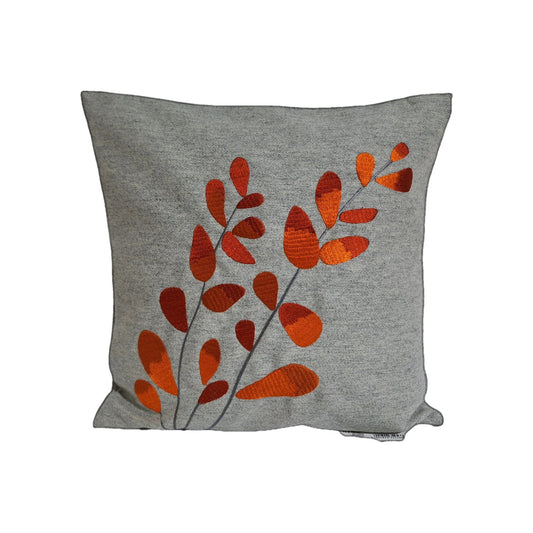 Sander Filz Kissenhülle Myrte Eukalyptus Blattstickerei Grau Orange 40 X 40  cm