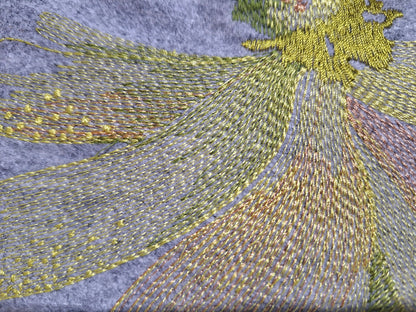 Sander Filz Marlyn Wool NEU  Blumen  Stickerei Grau Grün Gelb Lachs 40 X 40  cm
