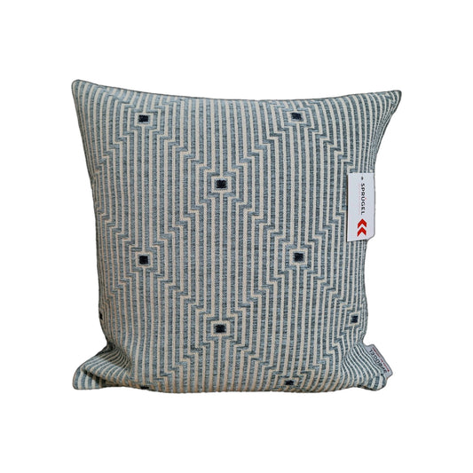 Sprügel moderne Velour Kissenhülle  Grafisches Design  Natur Salbei Blau 45x45cm