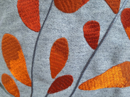 Sander Filz Kissenhülle Myrte Eukalyptus Blattstickerei Grau Orange 40 X 40  cm
