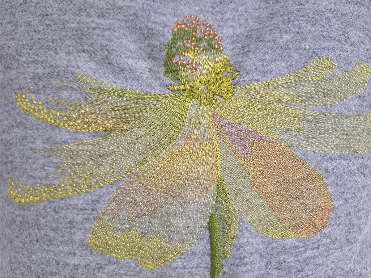Sander Filz Marlyn Wool NEU  Blumen  Stickerei Grau Grün Gelb Lachs 40 X 40  cm